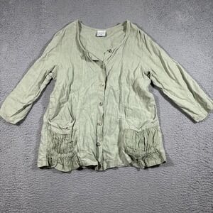 Click Color Me Cotton Women Sz M 100% Linen Lightweight Button Shirt Green